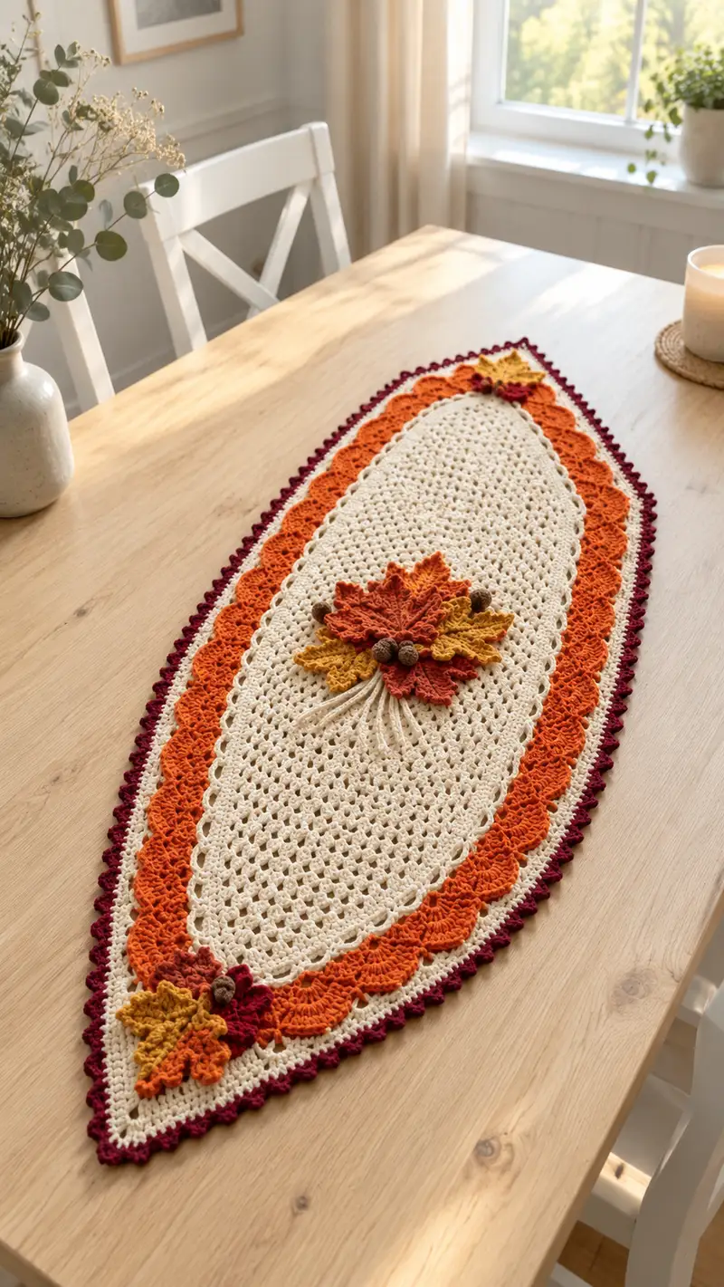 Autumn Leaf Table Runner Pattern crochet pattern - detailed view of completed project