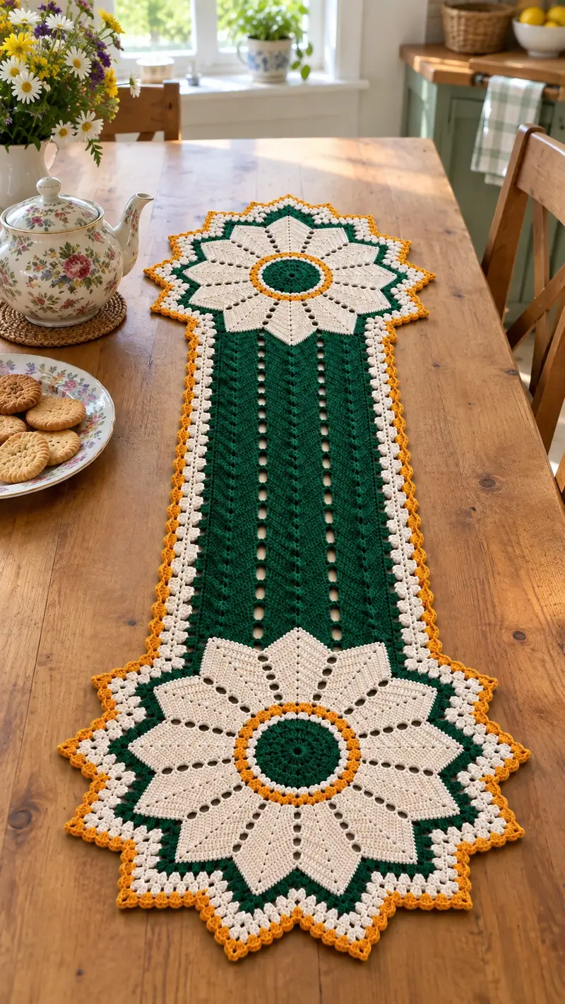 Sunflower Table Runner Pattern crochet pattern - detailed view of completed project