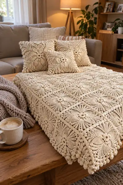 Hermoso Cream Bedspread Pattern step 2 - assembly progress