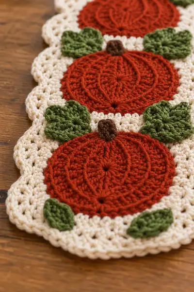Autumn Pumpkin Table Runner Pattern step 2 - assembly progress