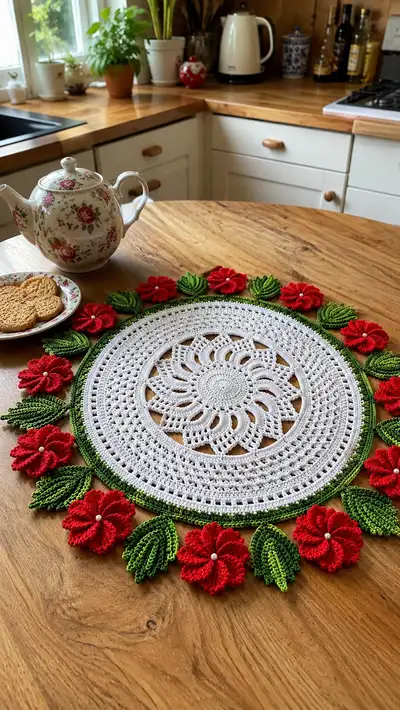 Poppy Lace Round Doily Pattern step 1 - construction progress