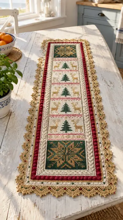 Festive Nordic Deer Table Runner Pattern step 1 - construction progress
