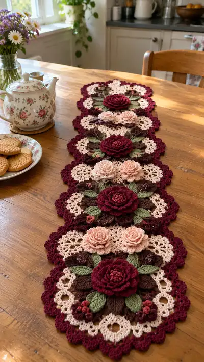 Burgundy Blush Rose Table Runner Pattern step 1 - construction progress
