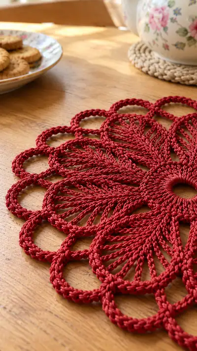 Scalloped Petal Placemat Pattern step 2 - assembly progress
