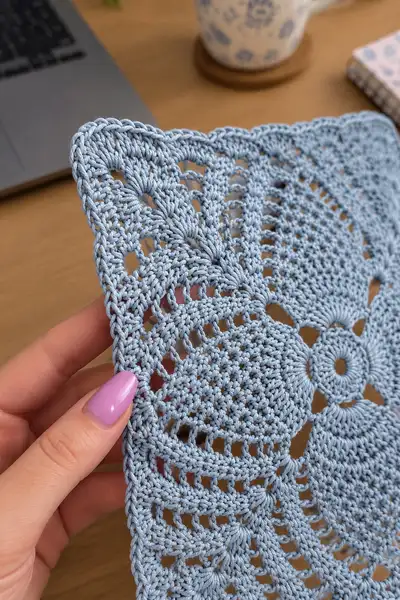 Misty Blue Floral Bedspread Pattern step 3 - details and accessories