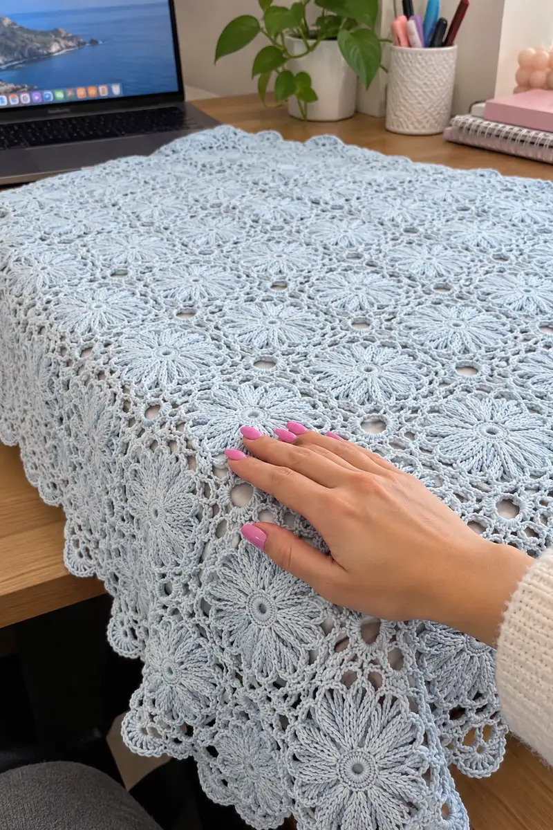 Pattern Making For Motif Powder Blue Daisy Motif Bedspread Pattern - Advanced