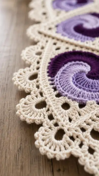 Lavender Swirl Table Runner Pattern step 2 - assembly progress