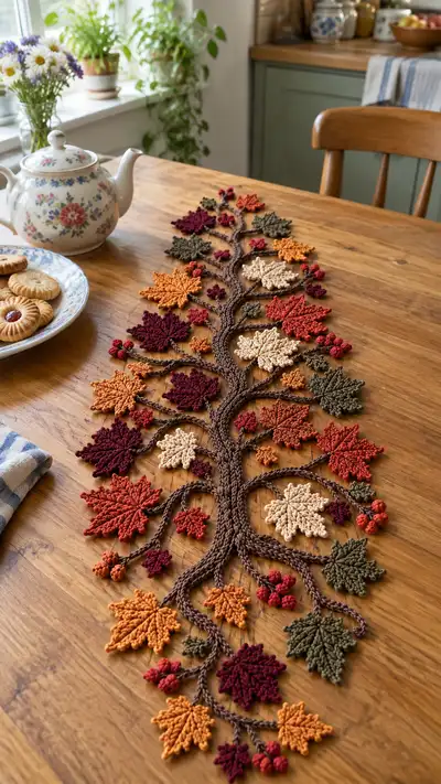 Autumn Branch Table Runner Pattern step 1 - construction progress