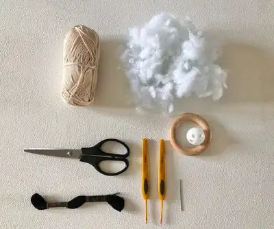 Rattle Bunny Amigurumi Pattern step 2 - assembly progress