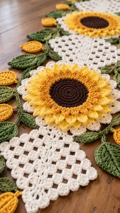 Sunflower Table Runner Pattern step 2 - assembly progress