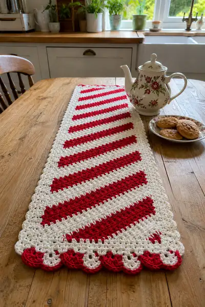 Festive Candy Cane Stripe Table Runner Pattern step 1 - construction progress