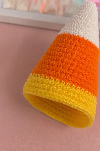 Candy Corn Cone Amigurumi Pattern step 2 - assembly progress