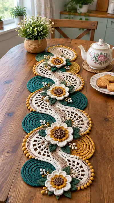 Sunflower S-Wave Table Runner Pattern step 1 - construction progress