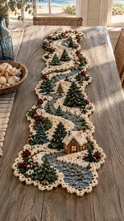 Cream And Blue Winter River Table Runner Pattern step 1 - construction progress