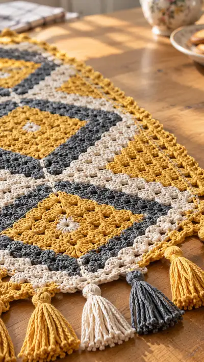 Geometric Diamond Table Runner Pattern step 2 - assembly progress