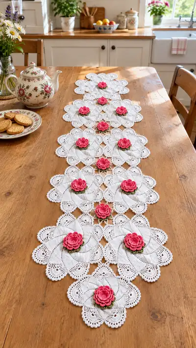 Vintage Rose Lace Table Runner Pattern step 1 - construction progress