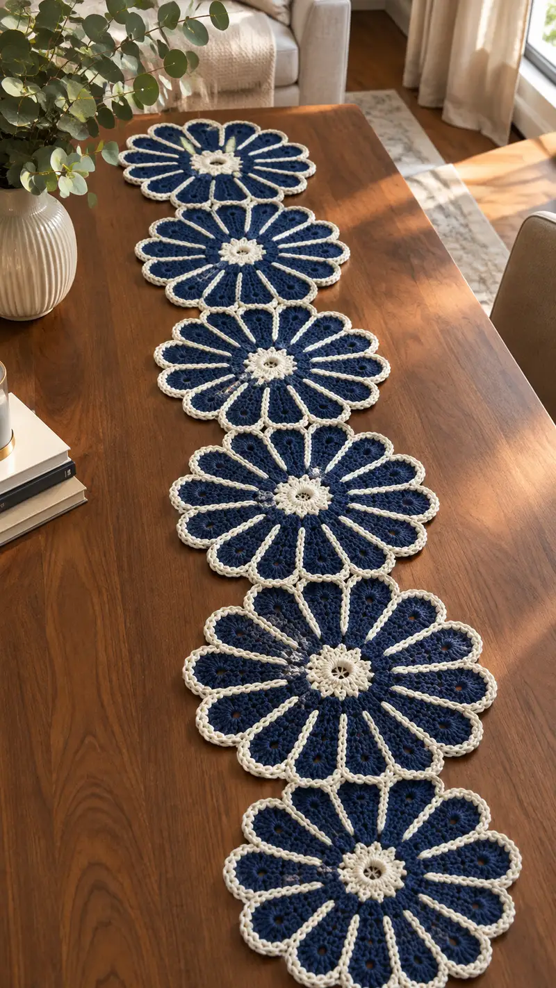 Daisy Chain Table Runner Pattern crochet pattern - detailed view of completed project