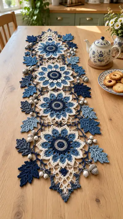 Blue Floral Table Runner Pattern step 1 - construction progress