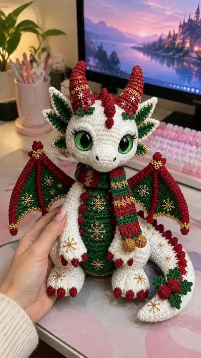 Festive Holiday Dragon Amigurumi Pattern step 1 - construction progress