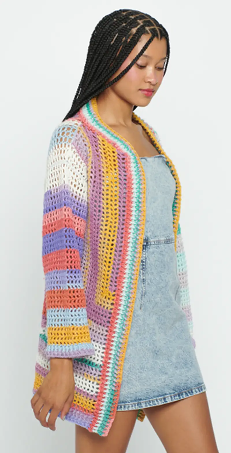 Free crochet pattern: Mitered Mesh Crochet Cardigan Pattern - Beginner Friendly level tutorial