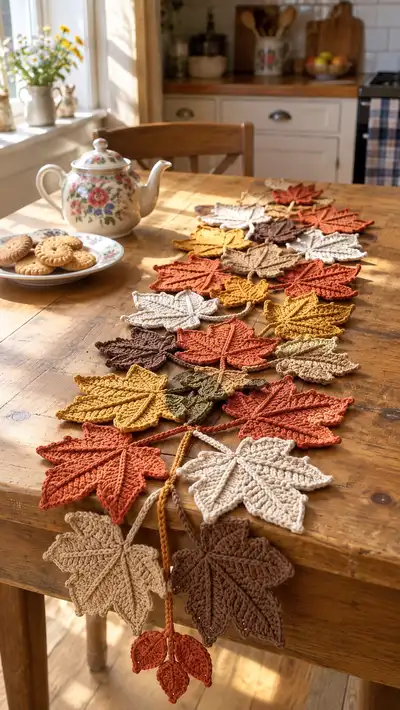 Autumn Maple Leaf Garland Pattern step 1 - construction progress