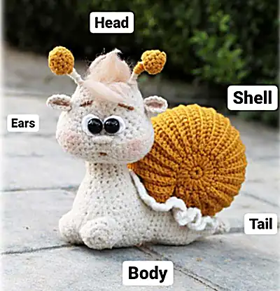 Adorable Snail Amigurumi Pattern step 2 - assembly progress