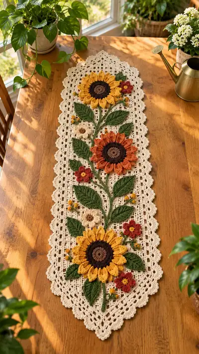 Sunflower Garden Table Runner Pattern step 1 - construction progress