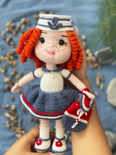 Sailor Girl Amigurumi Pattern step 4 - final assembly and finishing