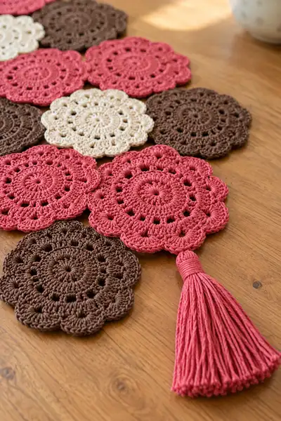 Scalloped Doily Motif Table Runner Pattern step 2 - assembly progress