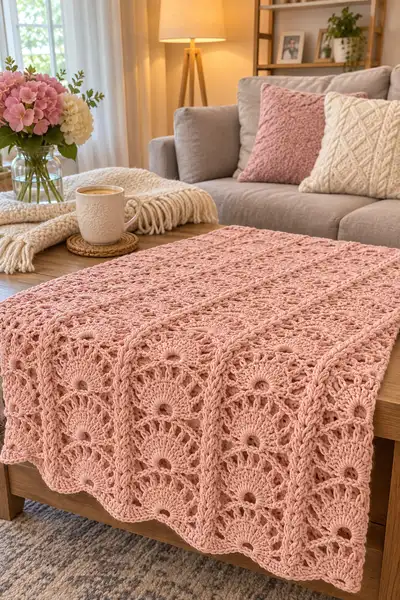 Sweet Blush Pink Bedspread Pattern step 2 - assembly progress