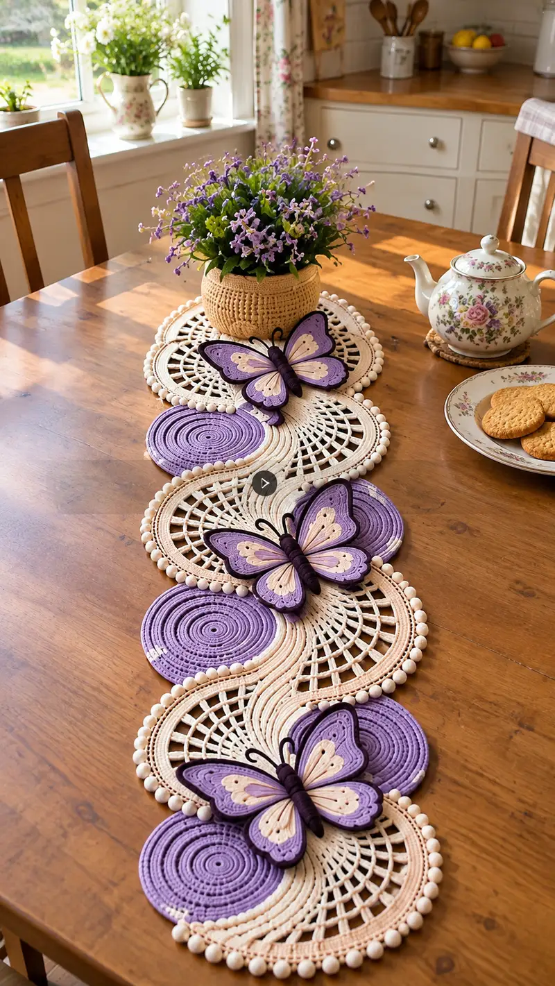 Butterfly Spiral Table Runner Pattern crochet pattern - detailed view of completed project