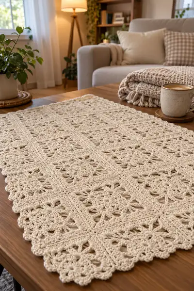 Pure White Lace Bedspread Pattern step 2 - assembly progress