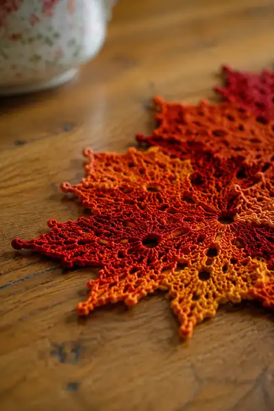 Autumn Maple Leaf Lace Table Runner Pattern step 2 - assembly progress