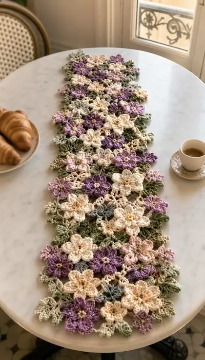 Lavender And Cream Floral Table Runner Pattern step 1 - construction progress