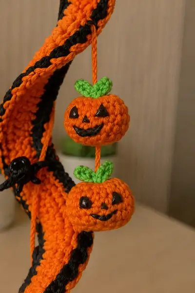 Spooky Pumpkin Spiral Garland Amigurumi Pattern step 2 - assembly progress