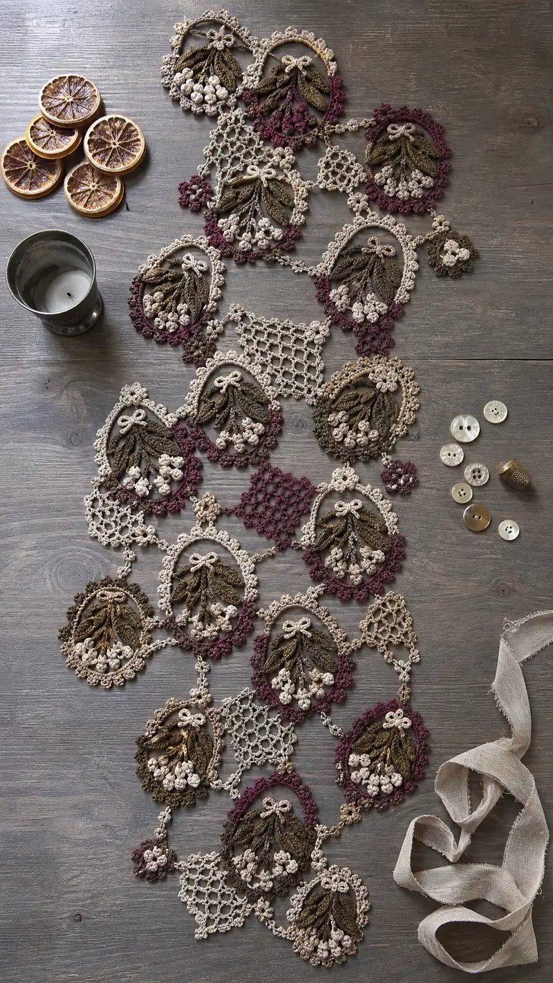 Free Advanced crochet pattern: Mistletoe and Berries Christmas Table Runner Pattern - Easy to follow tutorial