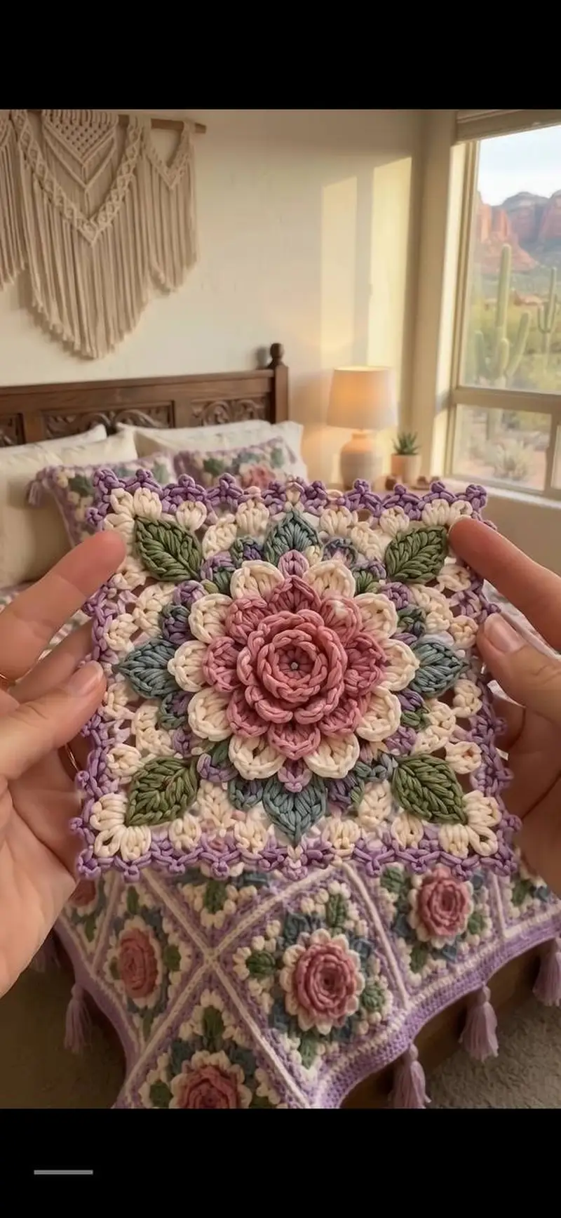 Lavender Rose Garden Granny Square Pattern crochet pattern - detailed view of completed project