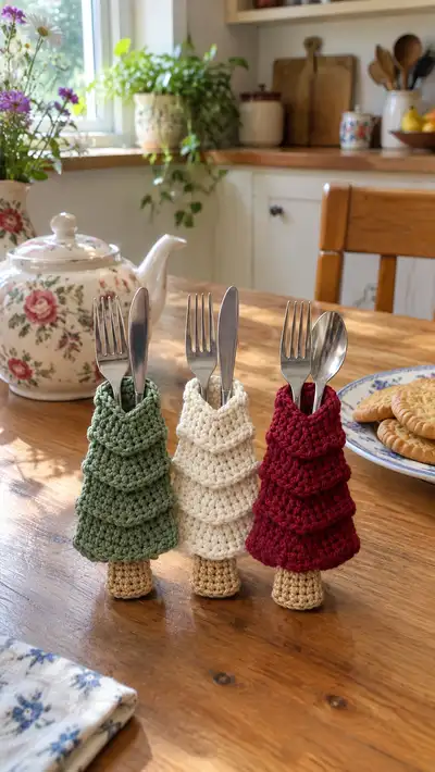 Festive Stacked Tree Cutlery Holder Pattern step 1 - construction progress