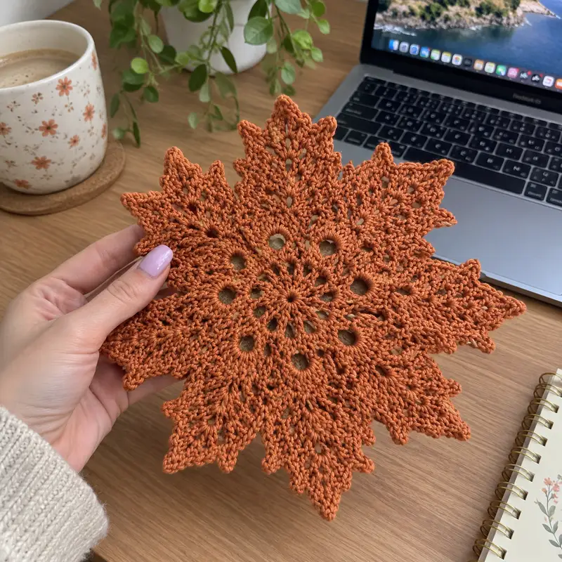 Autumn Maple Leaf Doily Pattern crochet pattern - detailed view of completed project