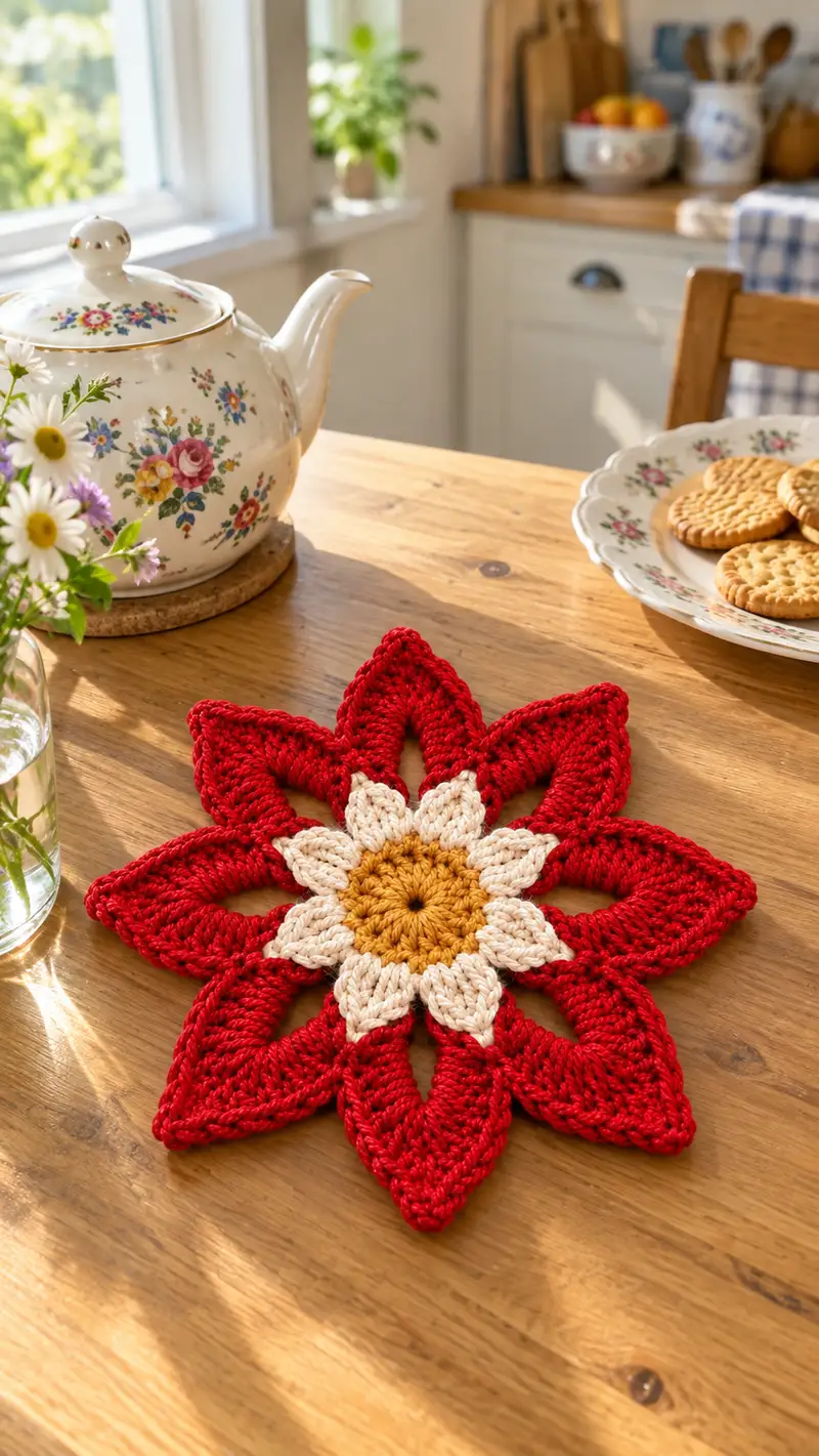 Layered Flower Placemat Pattern crochet pattern - detailed view of completed project