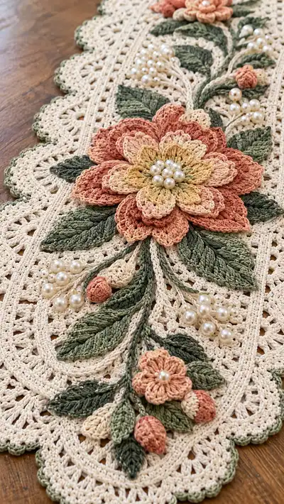 Elegant Floral Lace Table Runner Pattern step 2 - assembly progress