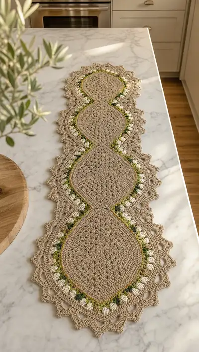 Elegant Neutral Leaf Table Runner Pattern step 1 - construction progress