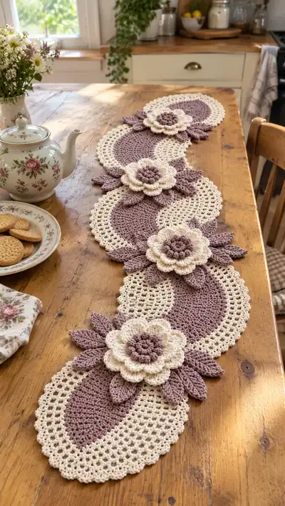 Elegant Floral Table Runner Pattern step 1 - construction progress