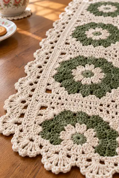 Vintage Floral Square Runner Pattern step 2 - assembly progress