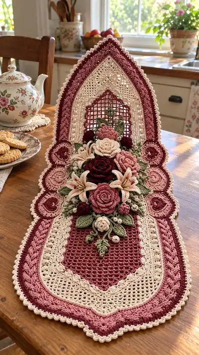 Vintage Floral Table Runner Centerpiece Pattern step 1 - construction progress