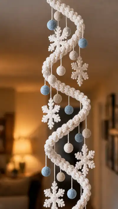 Spiral Snowflake Hanging Garland Pattern step 2 - assembly progress