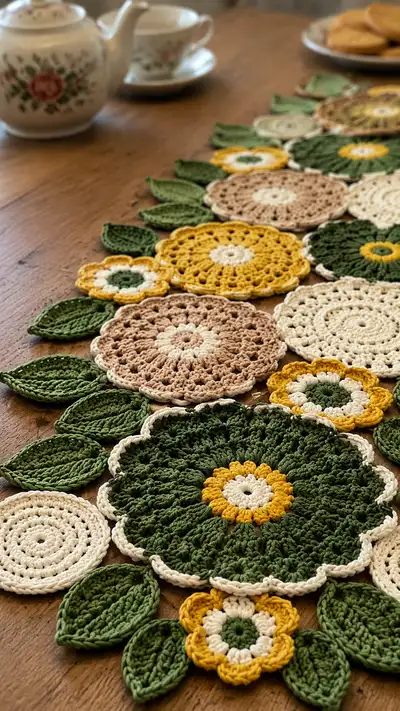 Blooming Floral Table Runner Pattern step 2 - assembly progress