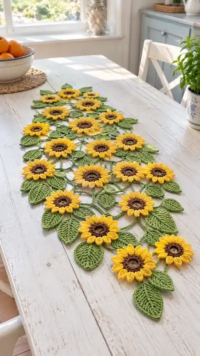 Sunflower Table Runner Pattern step 1 - construction progress