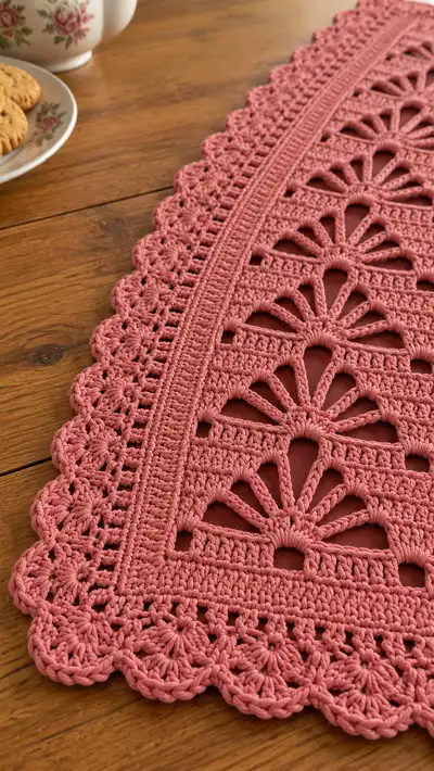 Vintage Fan Lace Table Runner Pattern step 2 - assembly progress