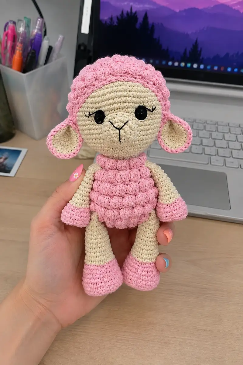 Lili Sheep Amigurumi Pattern crochet pattern - detailed view of completed project